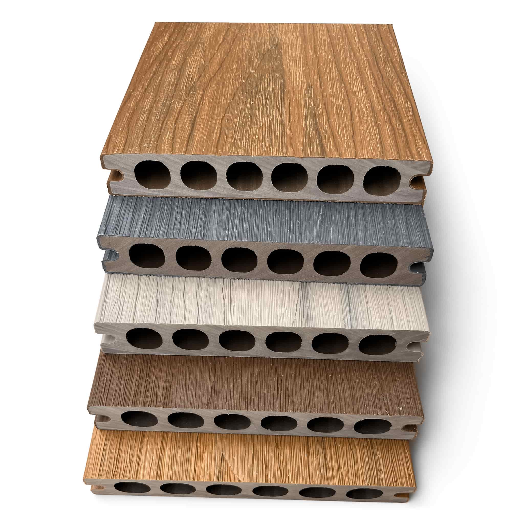 3D embossed wood grain surface and hollow round hole structure of composite decking plank