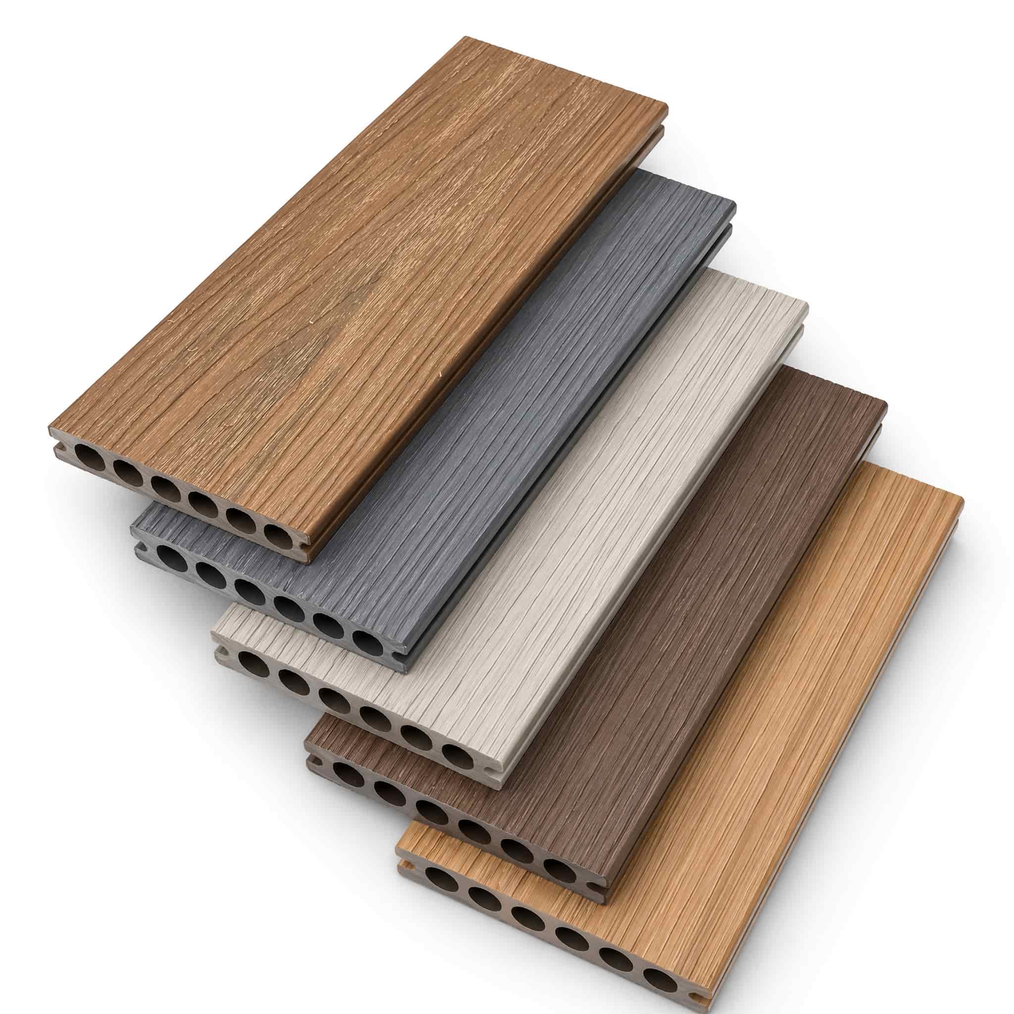 140x25mm 6 round hole hollow composite decking board in multiple wood grain colors by Foshan Villi