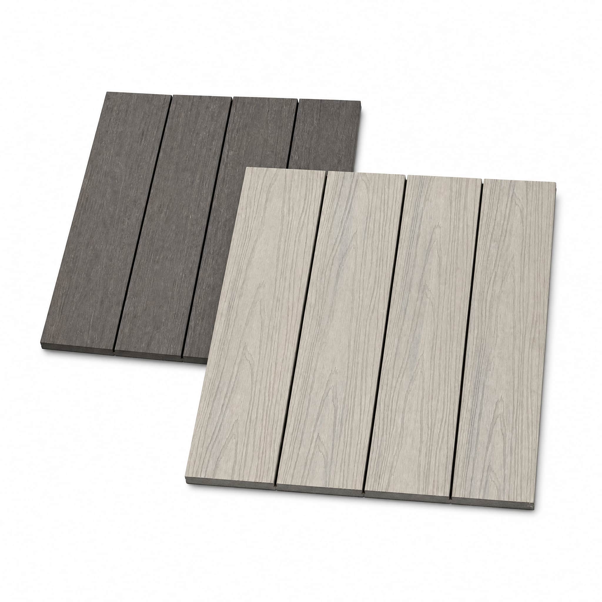 Modular floor installation display of 145x23mm hollow composite decking planks for outdoor terrace